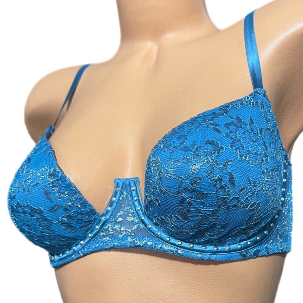 Victorias Secret Very Sexy Rhinestone Detail Lined Balconet Metallic lace bra
